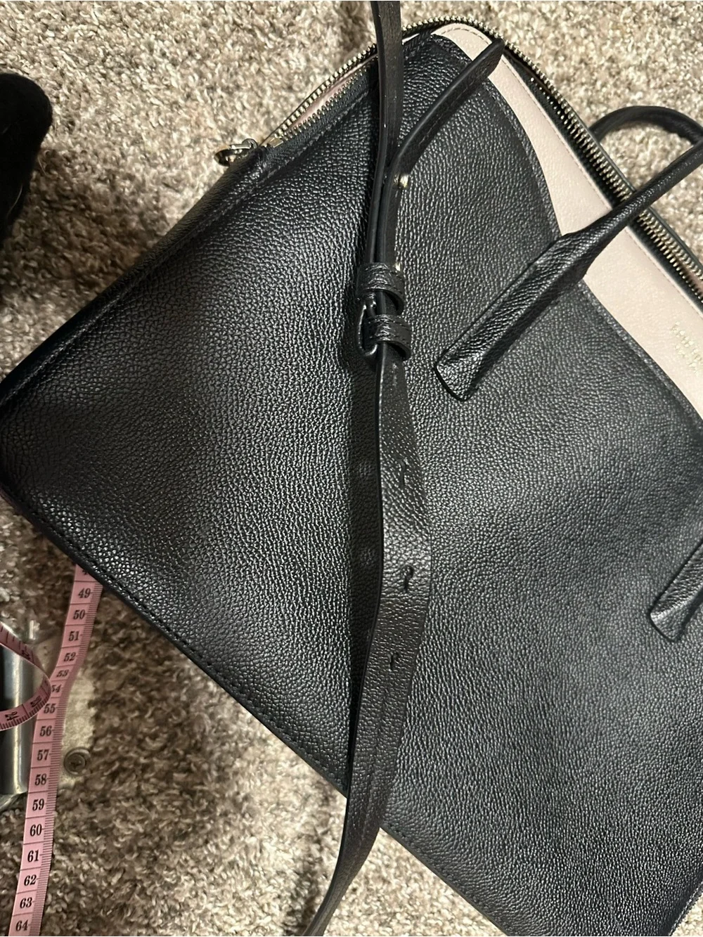 kate spade Black and Cream Pebbled Leather Laptop Tote